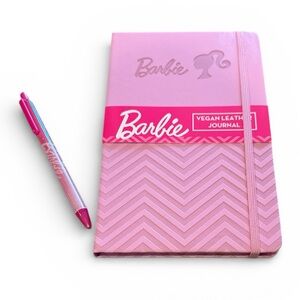 Barbie Pink Chevron Vegan Leather Notebook with Pen